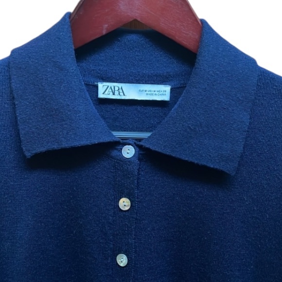 Zara Pull-over collared Sweater 5-Button 3/4 Sleeve fine gauge knit Sz. Med. - Picture 4 of 15